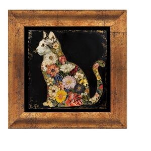 Boho Floral Cat Wall Art